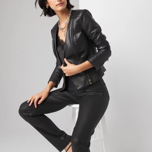 *NWT - WHBM BLACK VEGAN LEATHER MOTO JACKET - Black - Size 4 - Picture 3 of 6